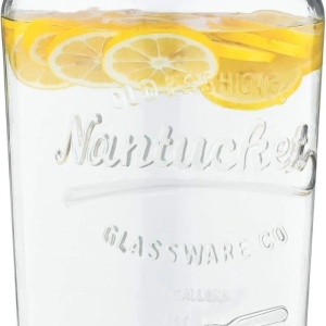 Navaris dozator bauturi sticla sodocalcica cu robinet inox si capac clips, 8L, Ø19x36cm, 2.8kg, transparent/argintiu - Verificat A · Re-Bloom