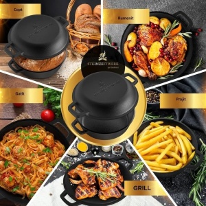Oala cu capac Steinzeitwerk din fonta, 4.6 l, 2in1, pentru cuptor, plita, gaz, electric, cu inductie, 26 cm, Resigilat, Grad A - Img 2