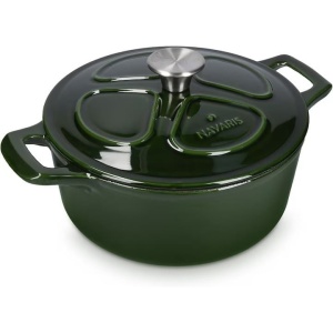 Oala fonta emailata Navaris, verde inchis, cu capac, pentru cuptor, plita, gaz, electric, cu inductie, cu infrarosu, 24 cm, 3.5 l, Resigilat, Grad A - Img 1