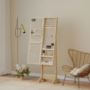 Oglinda cu spatiu de depozitare, LED, MDF/sticla, natur, 36 x 30 x 136 cm, Resigilat, Grad A - Img 4