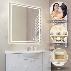 Oglinda de baie cu iluminare Depuley, aluminiu/sticla, LED, anti-ceata, 90 x 70 cm - Img 2