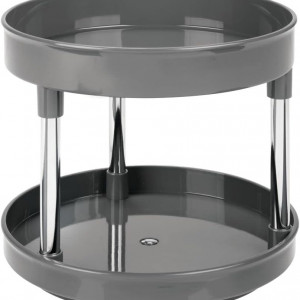 Organizator rotativ cu 2 nivele pentru baie mDesign, plastic/metal, antracit/argintiu, 23,5 x 19,6 cm - Img 3