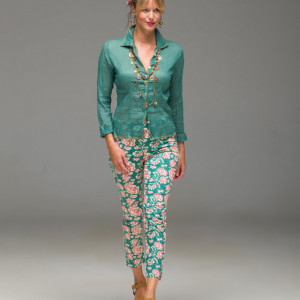 Pantaloni Dalila, verde/crem Marimea M by Lisa Corti - Img 2