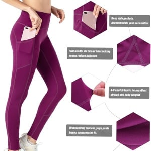 Pantaloni de yoga cu talie înalta pentru dama Safysoo, textil, violet, marimea L