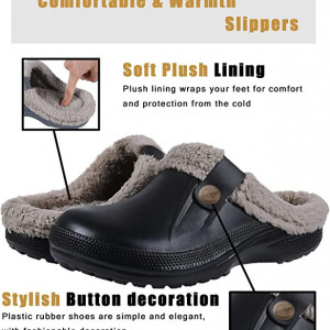 Papuci cu blana Coswind, cauciuc/textil, negru, 40-41 - Img 6