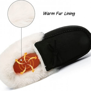 Papuci de iarna cu blana Mishansha, textil/cauciuc, negru/alb, 38 - Img 5