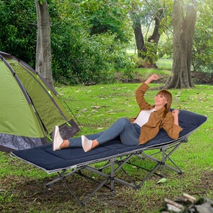 Pat pliabil de camping, otel/Oxford/spuma LDPE, 188x64.5x53 cm pliat 28x17x105 cm, inaltime 37cm, perna 37x13cm + husa transport 28x25cm incluse, capacitate 150kg, albastru - Verificat A · Re-Bloom - Img 2