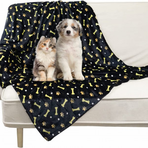 Patura pentru animale de companie Softan, textil, negru/galben, 100 x 120 cm