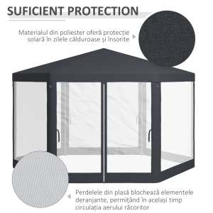 Pavilion de gradina hexagonal Re-Bloom, metal/poliester, 3.94x3.94x2.5 m, latura 200 cm, stresina 197 cm, gri - Verificat A · Re-Bloom - Img 6