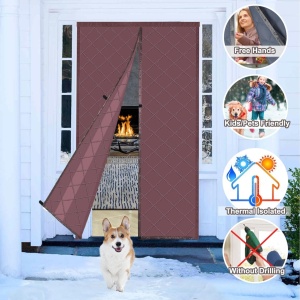 Perdea termoizolanta pentru usa Risareyi, magnetica, tesatura Oxford/bumbac, maro, 75 x 195 cm