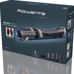 Perie rotativa cu aer cald Rowenta Brush Activ UB9534F0, 1000W, 2 trepte de viteza/temperatura, 2 perii rotative 40/50mm, 1 perie de 30 mm, 1 perie paddle, husa inclusa, functie jet de aer rece, generator de ioni, invelis ceramic, Resigilat, Grad A
