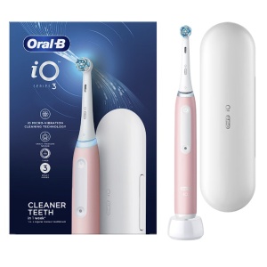 Periuta de dinti electrica Oral-B iO 3, cu Tehnologie Magnetica si Micro-Vibratii, Senzor de presiune Smart, 3 moduri, 1 capat, Trusa de calatorie, Roz, Resigilat, Grad A