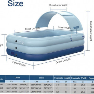 Piscina gonflabila cu copertina de protectie UV Taruor, albastru, PVC, 2,1 m - Img 4