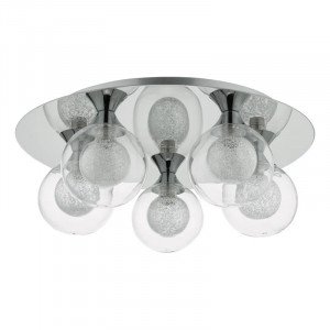 Plafoniera Lyndhur, 5 lumini, metal/sticla, argintiu/transparent, 38 x 14 cm