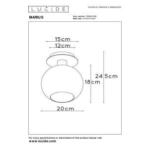 Plafoniera Marius, metal/sticla, negru/transparent, 20 x 24,5 x 15 cm