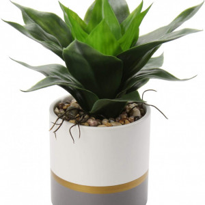 Planta artificiala Briful, plastic/ceramica, verde/gri/alb, 11,5 x 23,8 cm