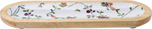 Platou Karll din lemn de mango, model flori, 38 x 13 x 2 cm - Img 2