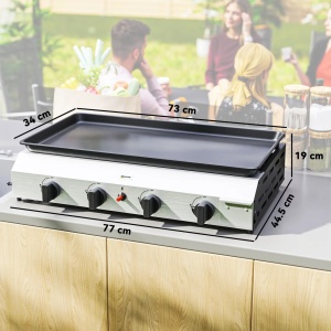 Plita de gratar pe gaz cu 4 arzatoare, otel inoxidabil/metal, 77x44.5x19 cm, suprafata gatit 73x34cm, 4x2.4kW/8000BTU, placa 3mm, propan, tava grasime, regulator + duza incluse, argintiu/negru - Verificat A · Re-Bloom - Img 3