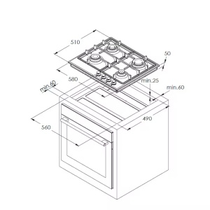 Plita incorporabila Heinner HBH-S4IWF-BK, Gaz, 4 arzatoare, Wok, Gratar fonta, Control lateral, Aprindere electrica, Negru - Img 2