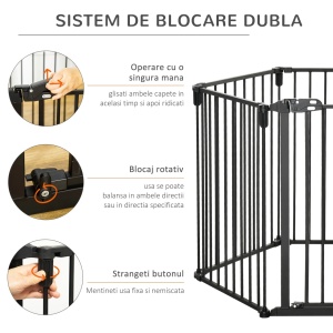 Poarta de siguranta pentru caini Re-Bloom, otel/plastic, negru, 362.5 x 2 x 76 cm, Resigilat, Grad A - Img 2
