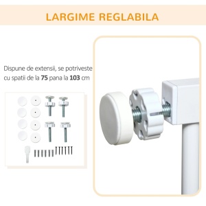Poarta de siguranta, reglabila, otel/ABS, alb, 76 x 75-103 cm, Resigilat, Grad A - Img 2