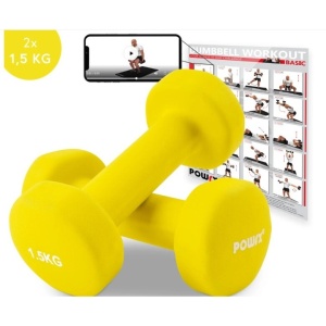 POWRX set 2 gantere fixe, fonta cu invelis neopren, 2x1.5kg, Galben - Verificat A · Re-Bloom - Img 3