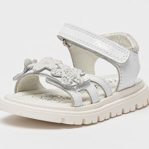 Primigi, Sandale flatform din piele, Alb optic, Argintiu, 25 EU, Resigilat, Grad B - Img 1