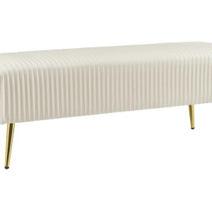 Produs Resigilat Banca tapitata Re-Bloom Paterson, catifea/fier/MDF/pin/placaj, 118x40x42 cm, 150 kg, alb-galbuie - Verificat A