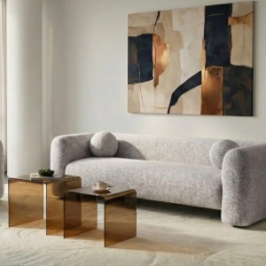 Produs Resigilat Canapea 3 locuri Re-Bloom Leiren, textil/eucalipt, 224x87x66 cm, arcuri sinuoase, spuma 24 kg/m3, 2 perne incluse, bej - Verificat A - Img 6