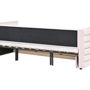 Produs Resigilat Canapea extensibila cu depozitare Re-Bloom Meudon, catifea/placaj/MDF, 235x105-180x75 cm, somiera 16 lamele, suprafata dormit 90-180x200 cm, 150 kg, roz pastel - Verificat A - Img 4