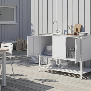 Produs Resigilat Dulap bucatarie exterior cu chiuveta Re-Bloom Maenza, otel/inox, 120x60x127 cm, bazin 38x32x18 cm, robinet+tevi incluse, 20 kg, alb/argintiu - Verificat A - Img 3