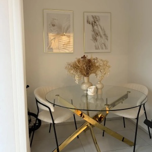 Produs Resigilat Masa rotunda Re-Bloom Maramo, sticla securizata/otel, diametru 120 cm, inaltime 75 cm, 4 persoane, 80 kg, auriu/transparent - Verificat A - Img 3