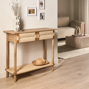 Produs Resigilat Masa tip consola Re-Bloom Bondi, PAL/textil/lemn pin/PVC, 94x36x78 cm, 20 kg, natur - Verificat A - Img 3
