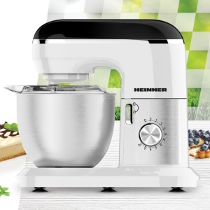 Produs Resigilat MIXER PLANETAR HEINNER HPM-1300WHBK, 1000W, BOL INOX: 5L, 10 VITEZE + PULSE, ACCESORII: TEL, CARLIG FRAMANTARE, PALETA, CAPAC TRANSPARENT PROTECTIE, ALB - Img 2