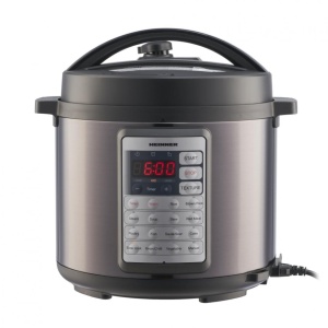 Produs Resigilat Multicooker cu gatire la presiune Heinner HPCK-38BK, capacitate maxima: 5.7L, capacitate neta de gatire: 3.8L, vas antiaderent detasabil, 14 programe presetate, timp de gatire ajustabil, temporizator 24 ore, sistem de siguranta, afisaj LE