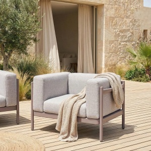 Produs Resigilat Set 2 fotolii de gradina Re-Bloom Ferretti, plastic/textil, 98x73x68 cm, perne incluse, 150 kg, gri/taupe - Verificat A - Img 3