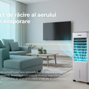 Produs Resigilat Ventilator cu efect de racire prin evaporare Heinner HACLP-M53WH, functie umidificare, 3 viteze, oscilatie unghi larg, capacitate rezervor apa: max 4.8L, filtru si rezervor apa detasabile, doua recipiente gheata, roti manevrare usoara, 50 - Img 9