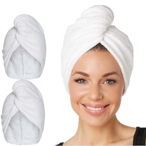Prosop turban pentru par, bumbac 100%, alb - Img 1