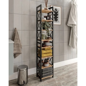 Raft multifunctional Mini Flower 8, lemn plastic, design modern industrial, 23x128x18cm, Negru - Verificat A · Re-Bloom - Img 2