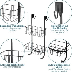 Raft suspendat pentru baie Smartpeas, otel inoxidabil, negru, 30 x 18,9 x 59,3 cm