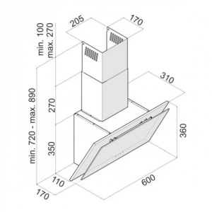 RESIGILAT Hota Decorativa Tornado Ester 1100 (60), 1 motor, latime 60 cm, 3 viteze, absorbtie 1100 m3/ora, Alb - Img 2