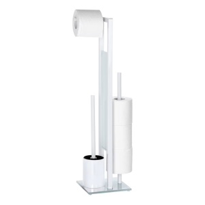 Rivalta suport hartie igienica si perie toaleta 3in1 18x70x20 cm, otel/sticla/plastic, alb - Verificat A · Re-Bloom - Img 1