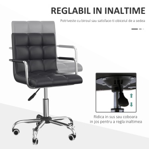 Scaun de birou rotativ Re-Bloom, PU/fier zincat, 52.5x54x84-100 cm, sezut 46-58 cm reglabil, burete 6.5 cm, 150 kg, negru/argintiu - Verificat A · Re-Bloom - Img 6