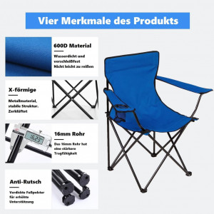 Scaun de camping pliabil cu suport de bautura ZHENNBY, otel aliat/textil, albastru, 54 x 54 x 84 cm