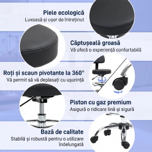 Scaun rotativ cu inaltime reglabila si suport picioare, piele ecologica/spuma/placa multistrat/otel, 52x52x78-92 cm, sezut Ø35x50-64cm grosime 7cm, spatar 30x35cm, capacitate 120kg, negru - Verificat A · Re-Bloom - Img 5