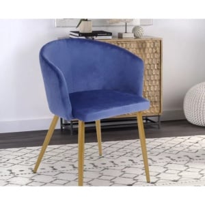 Cumpara Scaun tapitat Patogu, pentru Living si Bucatarie, Design modern, Catifea moale, Picioare din metal vopsit auriu, Cadru durabil, 55x47x78 cm, Bleumarin de la Chilipirul-zilei în rate, cu cardul sau plata la livrare!