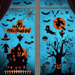 Set 100 stickere de Halloween pentru fereastra Voqeen, PVC, negru/portocaliu - Img 1