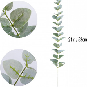 Set 12 ramuri artificiale de eucalipt Beferr, plastic, verde inchis, 53 cm - Img 6