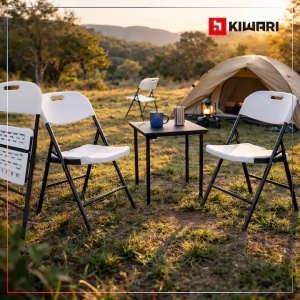 Set 12 x 2 scaune gradina pliabile Kiwari 46x53x87 cm, cadru metalic, 120 kg, terasa/balcon/camping, alb - Img 3