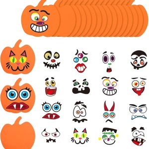 Set 16 dovleci si 14 autocolante pentru Halloween Yxhzvon, spuma/PVC, multicolor